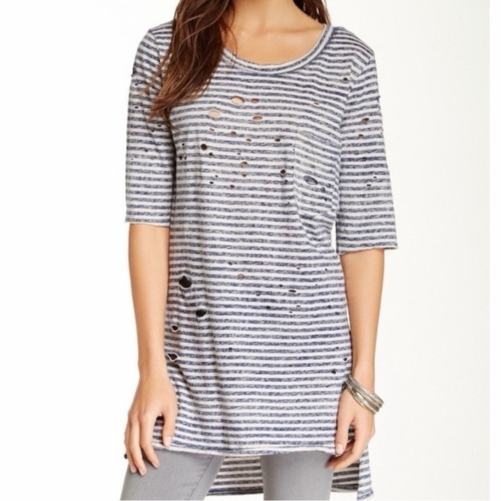 Free People Stripe Distressed Lightweight T-Shirt Women’s Size S